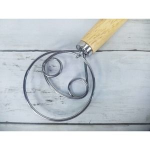 Danish Dough Hook - Whisk - Flour for Hand Mixing Baking Wood and Metal